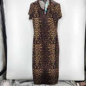 Steve Madden Women's Large Leopard Print Short Sleeve Hailee Dress NWT